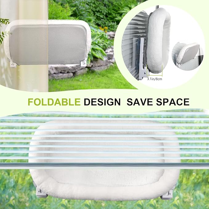 Cat Window Perch, Cordless Cat Hammock, Foldable Cats Window Bed for Large Cats with 4 Strong Suction Cups, Solid Metal Frame and Removable Cushion Bed Cover