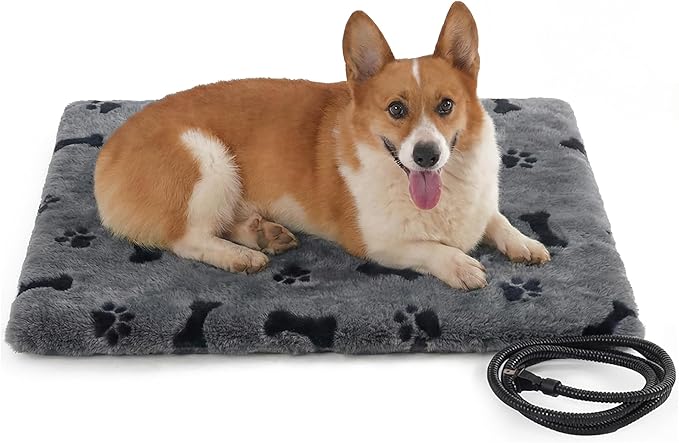 Heated Pet Pad for Dogs and Cats, Waterproof Heating Mat with Chew-Resistant Cord, Constant Warmth for Indoor & Covered Outdoor Use, Multiple Sizes and Colors (Grey, L: 26" × 20" × 1.3")