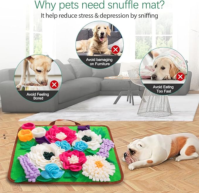 Snuffle Mat for Dogs Pet Treats Feeding Mat for Small/Medium Breed Dogs Non-Slip/Portable/Durable Interactive Dog Puzzle Toys Encourages Natural Foraging Skills (Green)