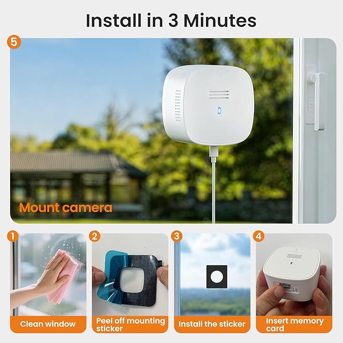 3MP 2k Window Camera, SpectraVivid AI Color Night Vision Window Cameras for Home Security, 2.4G&5G WiFi, Person & Motion Detection Siren, Two-Way Audio, 24/7 Recording, Easy Quick Install On Glass