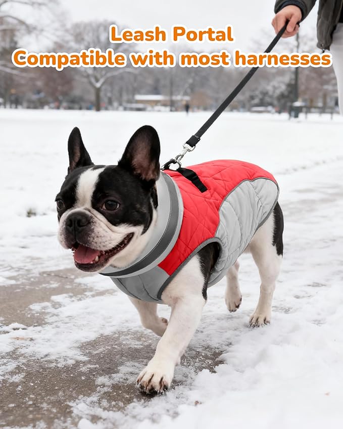 Dog Coat for Small Dogs, Adjustable Dog Jackets for Cold Weather, Reflective Winter Coat with Built-in Harness, Snowsuit Fits Dogs 5-8 lbs and Up, Size XS Red