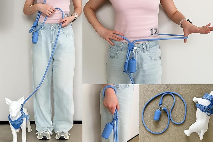 Cheech&Co Hands Free Dog Leash with Poop Bag Holder - for Walking, Hiking, Jogging & Running Small/Medium/Large Dogs (Adjustable 4.3–8.6 ft Light Purple)