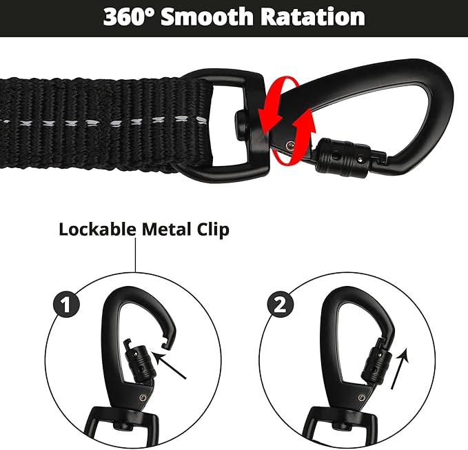 Dog Leash - 40FT Heavy Duty Leash with Swivel Lockable Hook and,Reflective Threads Bungee Dog Leash Comfortable Padded Handle for Walking for Small Medium Large Dog