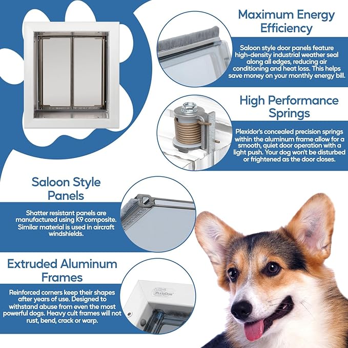 PlexiDor Performance Pet Doors for Dogs and Cats - Wall Mount Dog Door with Lock and Key - White, Medium Size