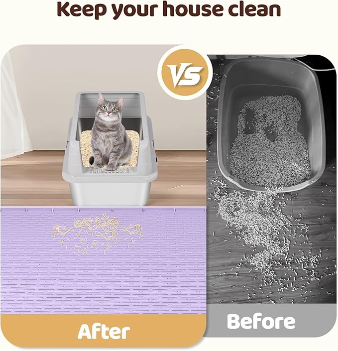 Cat Litter Mat, XXL Extra Large 50" x 35" Silicone Mat Litter Trapping Mat for Scatter Control, Soft on Kitty Paws, Easy to Clean (Purple)