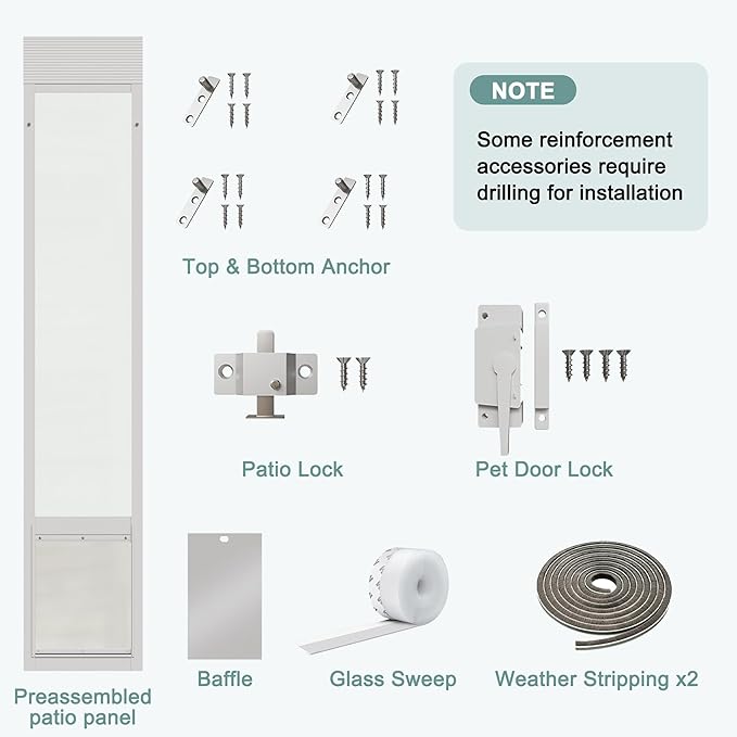 Dog Door for Sliding Glass Doors, Adjustable Height 91"-95 9/16" Aluminum Frame Tempered Sliding Door Dog Doors Insert with Lock,XL Transparent 10" x 15" Flap Size for Large Dogs