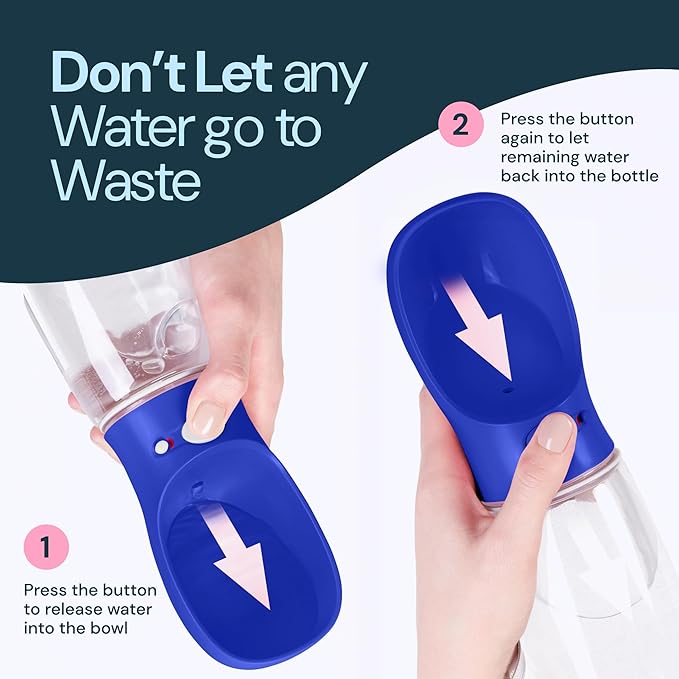 MalsiPree Stainless Steel Dog Water Bottle - 19 oz, Navy Blue - One-Hand Leak-Proof Hydration & Pet Water Dispenser - Built-in Travel Bowl & Travel Pet Bowl - BPA-Free Steel for Dog Camping