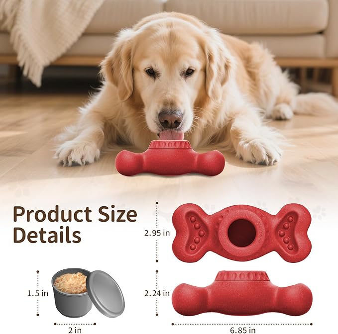 3-in-1 Enrichment Dog Toy for Aggressive Chewers, Frozen Treat Toy & Interactive Treat Dispenser with Peanut Butter Grooves, Long Lasting Chew Toy for Large Dogs, Easy to Clean, Red