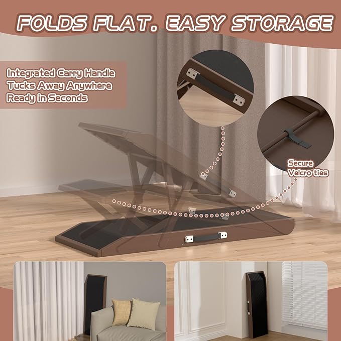 Dog Ramp for Couch, Dog Bed Ramp for Small Dogs, 4-Level Adjustable (8.6"-20.9") Foldable Pet Ramp, Wide Non-Slip EVA Surface with Glow Strips, Solid Birchwood 200Lbs