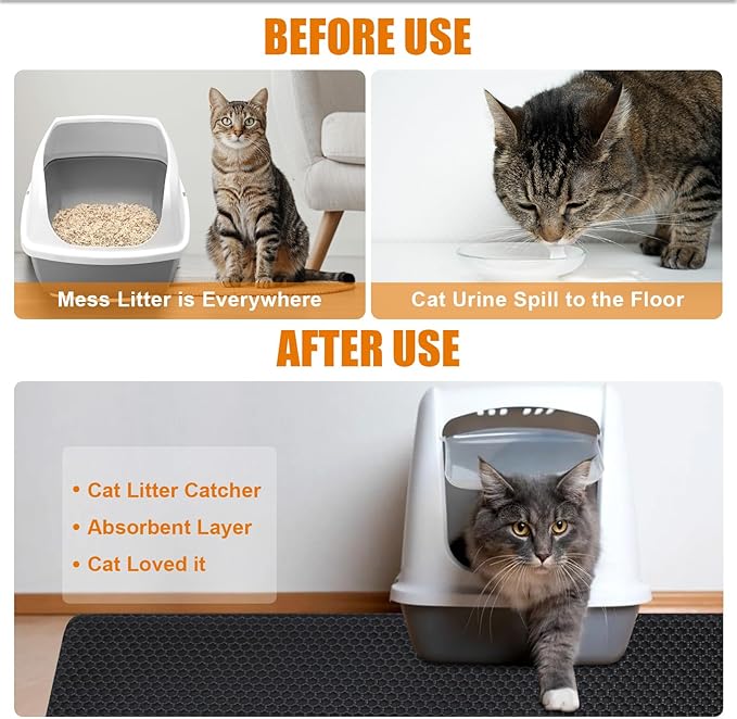 Cat Litter Mat - Extra Large XL 45"x32" Cat Litter Trapping Mat,Honeycomb Double Layer Traps Litter,Washable & Urine Proof,Non-Toxic,Soft EVA Litter Box Mat for Multi-Cat Homes(Black)