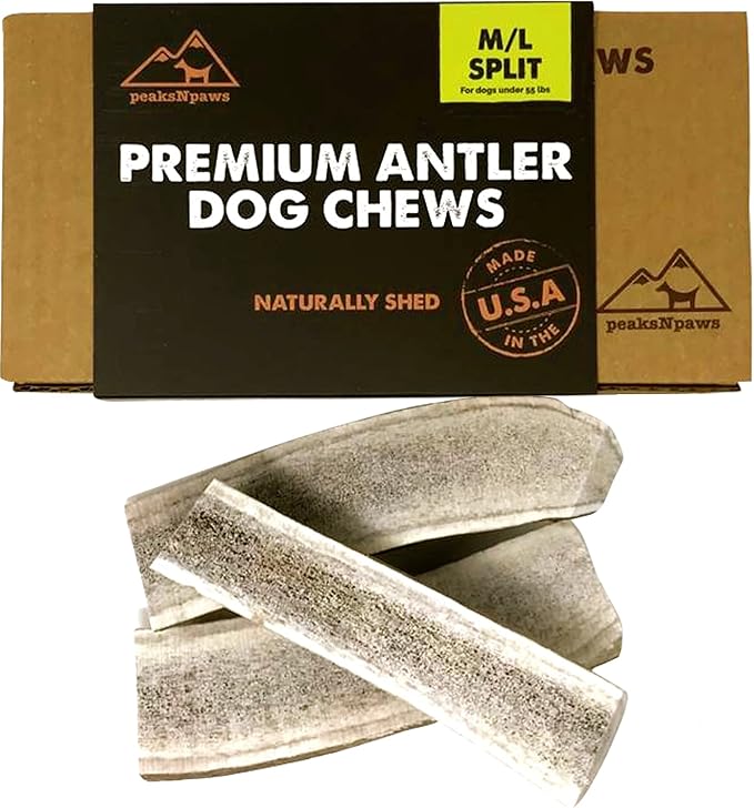 peaksNpaws Premium All-Natural Grade A Split Elk Antlers for Dogs – Naturally Shed in The Rocky Mountains – No Additives, No Preservatives - Healthy and Delicious Treat - Made in USA - M/L Split