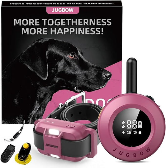 Jugbow Dog Training Collar - 3/4 Mile Dog Shock Collar with Remote for Large Medium Dogs, Rechargeable IPX8 Waterproof E-Collar with 3 Training Modes, LED Light & Security Lock (Pink)