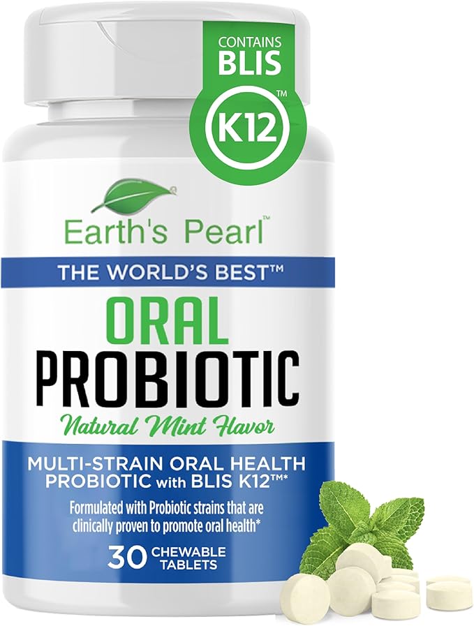 Earth's Pearl Dental Probiotic with BLIS K12 - Oral Probiotics for Oral Health with Mint Flavor - 30-Day Supply of Dental Probiotics for Bad Breath and Dental Health - Children and Adult Oral Care