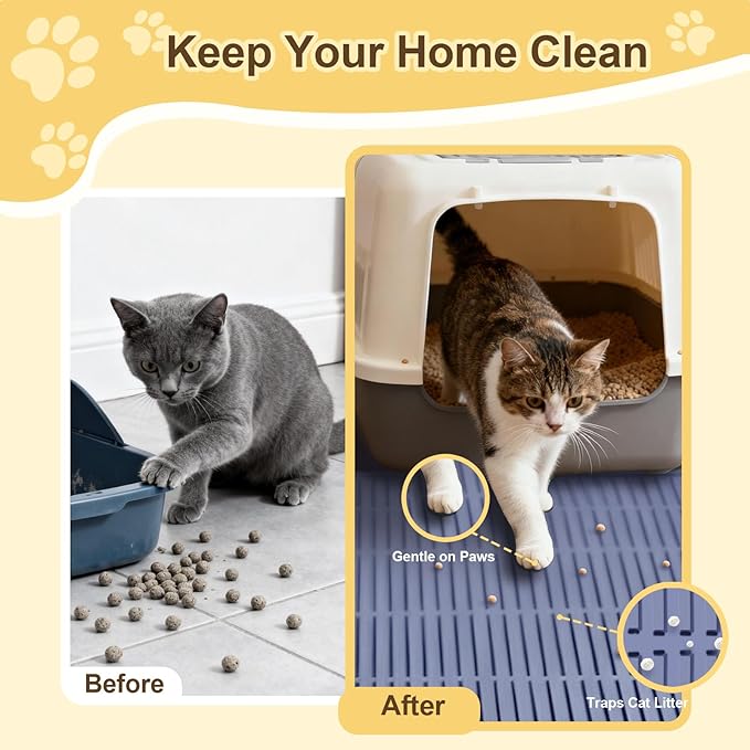 Cat Litter Mat Extra Large 47"x35" Silicone Waterproof Litter Trapping Mat for Litter Box, Non-Slip Urine-Proof Kitty Litter Box Mat with Deep Grooves, Easy Clean Scatter Control Pet Mat (Gray)