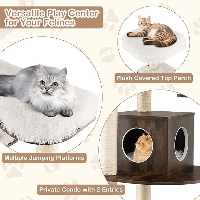 PETSITE Tall Cat Tree for Indoor Cats, 71 Inches Multi-Level Modern Cat Tower with Plush Perch, Cozy Condo, Platforms, Sisal Scratching Posts, EVA Massage Comb & Removable Cushions (Brown)