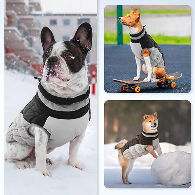 Winter Dog Coat,Large Dog Jacket,Waterproof Pet Jacket with Back Zipper,Pet Coat with Harness Built in,Warm Dogs Coat with Fleece Lined,Snow Jacket Clothes French Bulldog Shiba Inu,Black,L