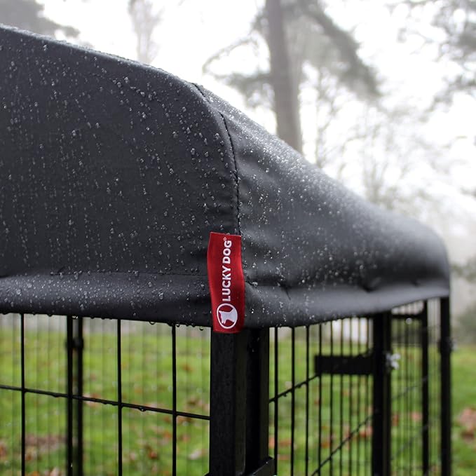 Lucky Dog Outdoor Steel Frame Kennel Enclosure w/Grey Canopy, Stay Series, 4'x4'x6'