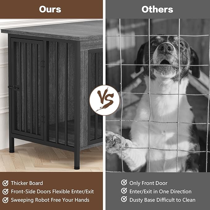 EasyCom Dog Crate Furniture for 1 or 2 Dogs, Heavy Duty Single/Double Dog Crates for Small/Medium/Large Dogs, Dog Kennel Furniture Indoor as TV Stand, Medium Size 31.5" L(20-35 Pounds), Dark Grey