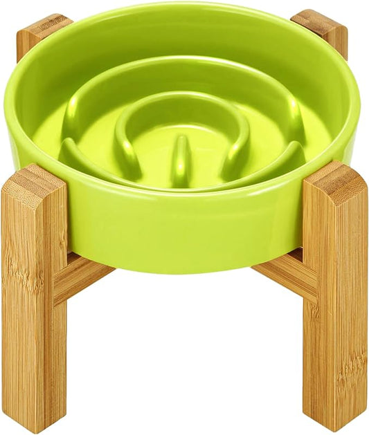 Ceramic Slow Feeder Dog Bowls Elevated, 0.6 Cup Slow Feeder for Small Dogs and Cats, Puzzle Maze Bowl, Prevents Choking, 6in, Green