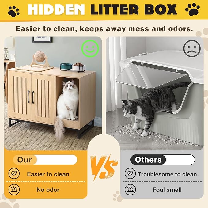 Litter Box Enclosure, Cat Litter Box Furniture with Scratching Mat, Large Hidden Litter Box Furniture Pet House, Wooden Cat Washroom Indoor, End Side Table for Hallway (Landing)