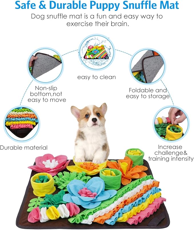 AMIR Snuffle Mat for Dogs, Sniff Mat Slow Feeding, Encourages Natural Foraging Skills, Slow Eating, Help Stress Relief and Training, Large Snuffle Mat, Dog Puzzle Toys, 20 inch Brown