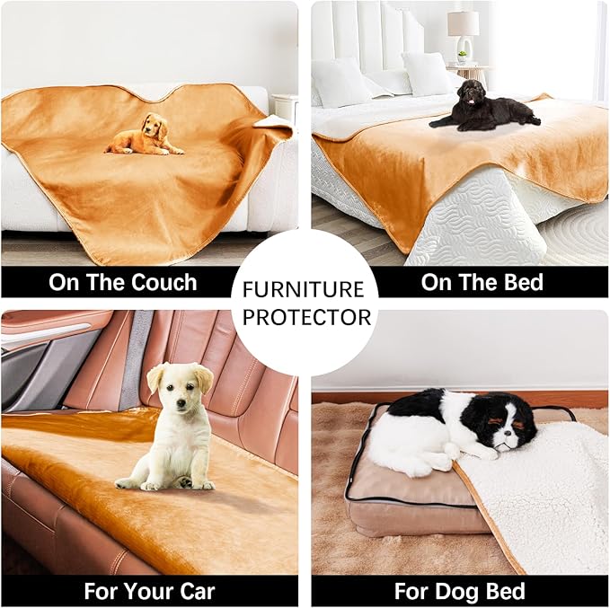 Waterproof Dog Blankets for Medium Dogs, Washable Pet Blanket for Indoor Cats, Plush Sherpa Puppy Throw Furniture Protector for Bed Couch Sofa(30"x40",M,Orange)