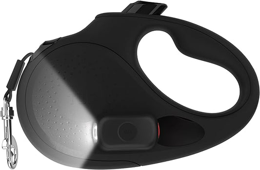 TUG Oval 360° Tangle-Free Retractable Dog Leash | Flashlight Included | Integrated Waste Bag Dispenser Pocket (Medium, Black)