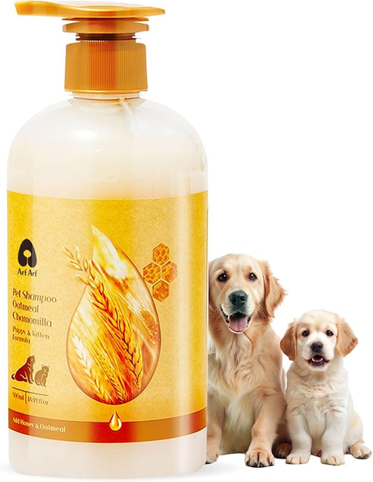 Arf Arf Tearless Puppy & Kitten Shampoo with Oatmeal & Honey - Gentle, Soothing Formula for Sensitive Skin & Soft Fur - 16oz