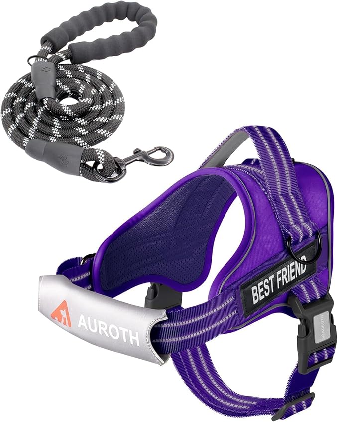 AUROTH Dog Harness and Leash Set, Soft Padded Dog Vest with 5.25FT Dog Leash, No Choke, Easy On Pet Vest, Adjustable Reflective No Pull Dog Harness for Large Dogs, Easy Walking and Training