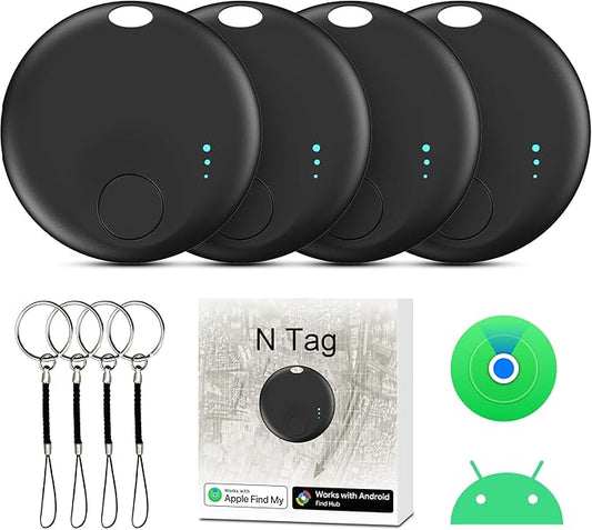 Tracker Tag for Android or iOS, Tracker Tags-4 Pack Smart Tag, Dual System Both iOS and Android Tracker Tags, Apple Find My or Google Find Hub App, Keys Finder Item Locator for Wallets (Black)