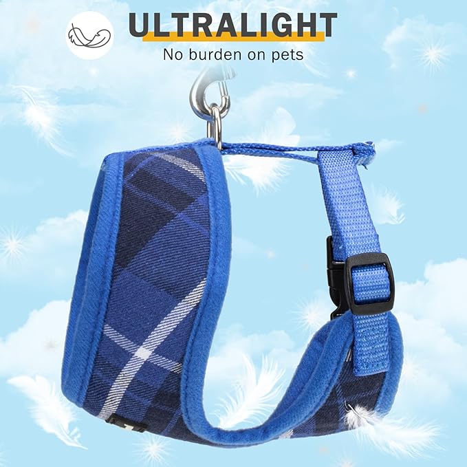 SCENEREAL Puppy Dog Harness with Leash Set for Small Medium Sized Dogs, Soft Mesh Step in Pet Harnesses and Leash, No Chock Plaid Adjustable No Pull Vest for Dogs Cats, Chihuahua,Bulldog (Blue XS)