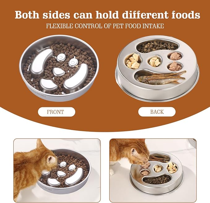 Stainless Steel Slow Feeder Dog Bowls – Non-Slip Metal Dog Bowl for Large & Medium Breeds, Puppy Puzzle Feeder – 2 Cup Capacity for Small to Big Pets – Durable Slow Feed Dog & Cat Food Dish with Mat
