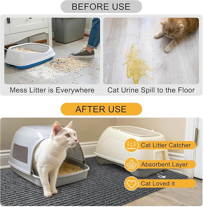 BEAUTYZOO Cat Litter Mat Litter Trapping Mat, 28"x 36" Large Litter Box Mat, Waterproof Kitty Litter Mat, Non-Slip Litter Rug Mats Pads for Floor Scatter Control, Soft on Paws & Easy to Clean, Grey