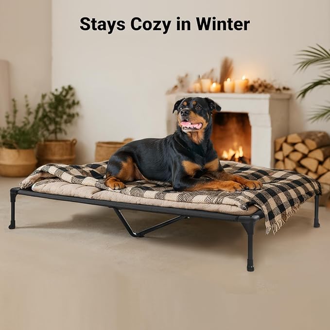 Veehoo Outdoor Elevated Dog Bed Large Sized Dogs, Extra Large Cooling Raised Dog Cots Beds Training Platform Off Ground Hammock with Breathable Mesh, No-Slip Feet, 53"x37", Black