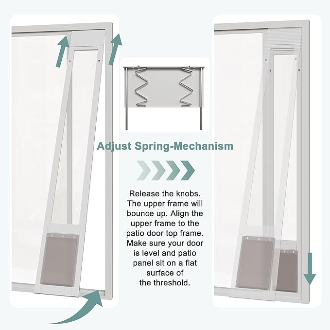 Dog Door for Sliding Glass Doors, Adjustable Height 76 1/8"-80 7/8" Aluminum Frame Tempered Sliding Door Dog Doors Insert with Lock, 7" x 11" Flap Size for Medium Dogs