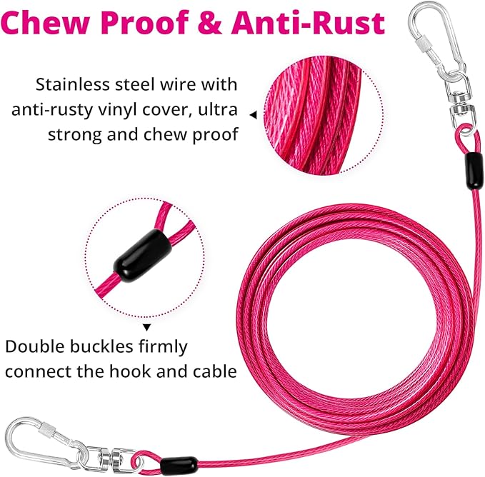 jenico Dog Tie Out Cable: 30 ft Dog Lead for Yard - Heavy Duty Chain Leash Outside for Small Large Dogs Up to 500 lbs - Outdoor Dog Runner Tether