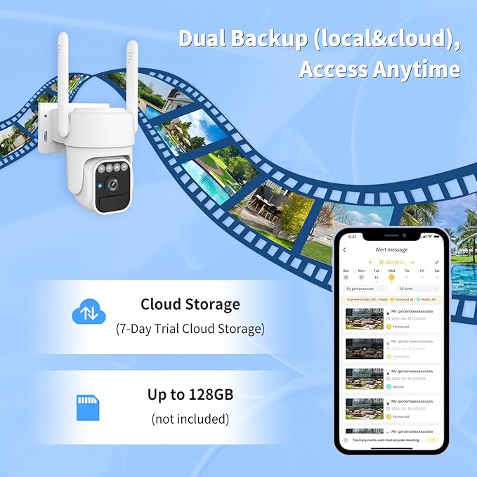 Solar Security Cameras Wireless Outdoor, 360°View, Color Night Vision, SD/Cloud Storage, Auto Tracking, 2-Way Talk, 2.4GHz WiFi, IP65 Waterproof