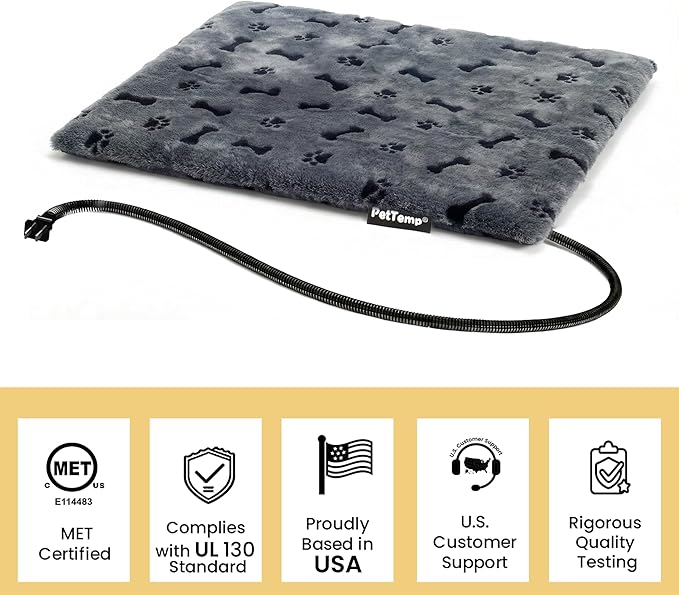 Heated Pet Pad for Dogs and Cats, Waterproof Heating Mat with Chew-Resistant Cord, Constant Warmth for Indoor & Covered Outdoor Use, Multiple Sizes and Colors (Grey, L: 26" × 20" × 1.3")
