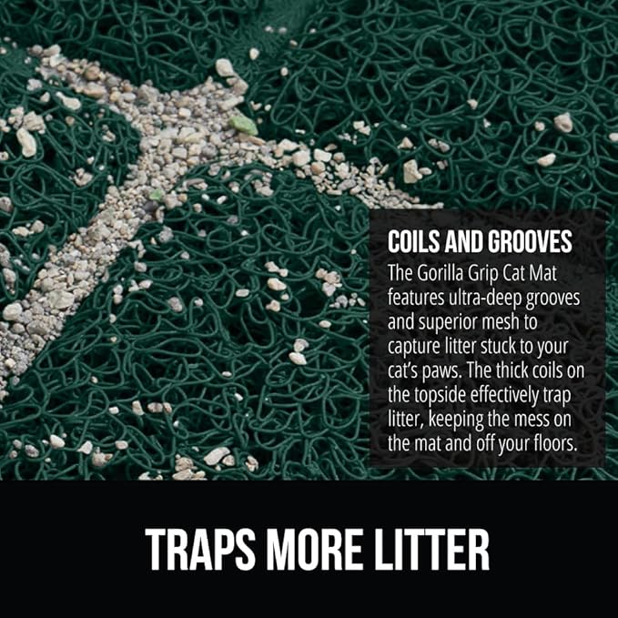 GORILLA GRIP Cat Litter Box Mat, Water Resistant, US Designed Kitty Litter Trapping Mats, Easy to Clean, Scatter Control, Less Mess and Clean Floors, Kitten Supplies for Indoor Cats 24x17 Hunter Green