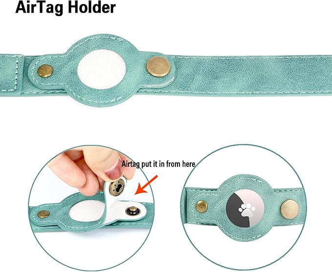 AirTag Dog Collar for Medium Dogs - Soft Leather Dog Collar with Apple AirTag Holder and Metal Buckle - Smart Tracker GPS Apple Air Tag Pet Collars (Green, M)
