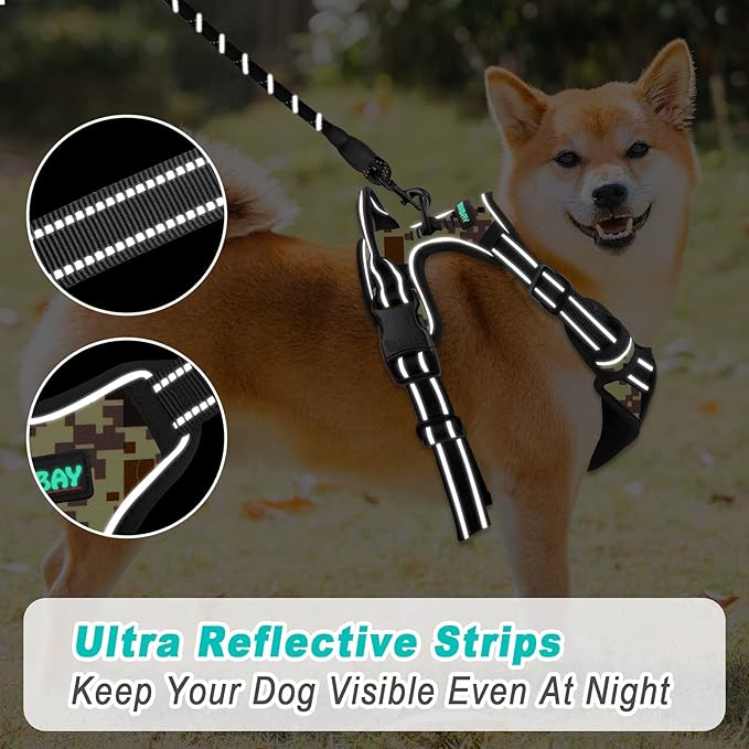 BARKBAY No Pull Dog Harness Large Step in Reflective Dog Harness with Front Clip and Easy Control Handle for Walking Training Running(Desert camo,M)