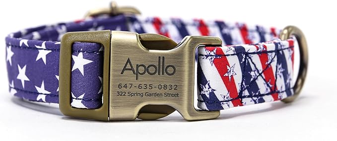 Personalized Dog Collar with Name and Phone Number Engraved,Adjustable Custom Puppy Collar,Organic Cotton Pet Collar for Small Medium Large Boy Girl Dogs