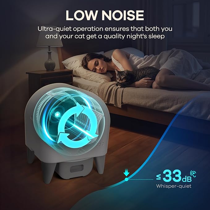 Self Cleaning Litter Box, Automatic Cat Litter Box Self Cleaning Large Capacity for Multiple Cats, App Control with Safety Sensors, Removable Washable Liner,2 Rolls Garbage Bags,Grey