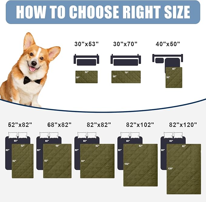 Smiry Waterproof Dog Bed Cover Pet Blanket, Soft Washable Dog Blanket for Furniture Bed Couch Sofa Reversible, Checkered (52"x82", Green/Navy)