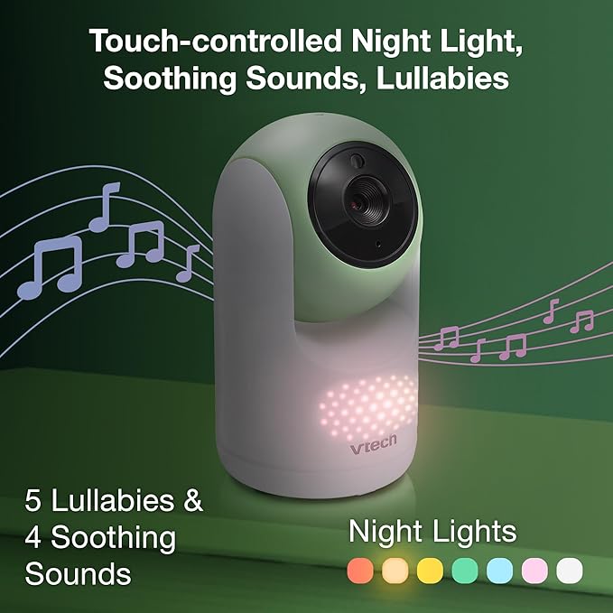 VTech Video Baby Monitor with 7" Color LCD Screen, Rechargeable Battery, Video Streaming, Audio Streaming, Pan-Tilt-Zoom, Touch Multi-Color Night Light, Two-Way Talk, Long Range: Advanced Max Green