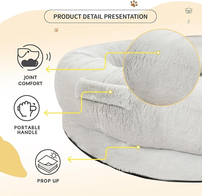 Human Dog Bed for Adult Kids, 70"x33"x12" Washable Faux Fur Human Size Dog Bed for People Doze Off, Grey