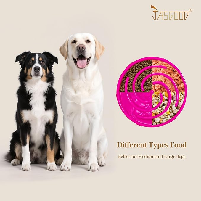 JASGOOD Slow Feeder Dog Bowl for Large Medium Dogs, Anti-Gulping Pet Slower Food Feeding Bowls, Stop Bloat, Preventing Choking, Healthy Design, R-Rose red