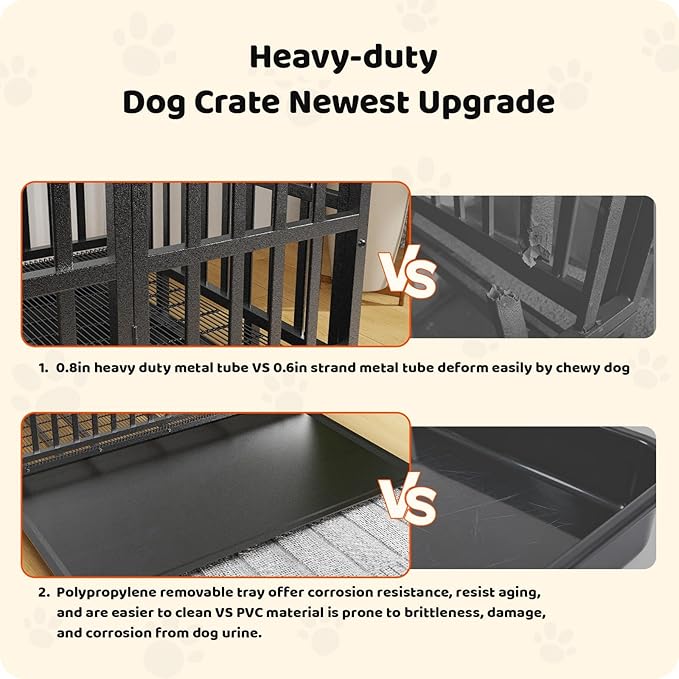 Heavy Duty Dog Crate, 54 Inch Dog Kennel Indoor with Removable Tray for High Anxiety Dogs, Indestructible Dog Crate Escape-Proof with Wheels for Small, Medium, Large, XL, XXL Dogs