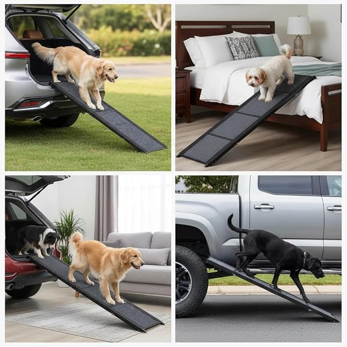 Dog Ramp for Car, Folding Portable Pet Ramp with Non-Slip Surface, Holds Up to 250lbs, Non-Slip 63" Large Dog Stairs for Bed, SUV & Truck