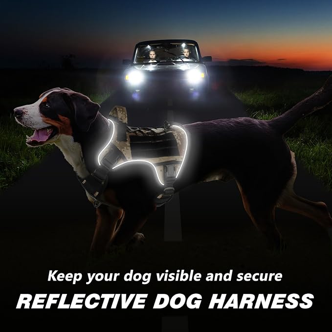 WINGOIN Tactical Dog Harness for Large Dogs, Heavy Duty No Pull Dog Harness with Handle, Adjustable Reflective Military K9 Big Pet Vest for Husky, Doberman, Walking, Hunting, Camo (XL)